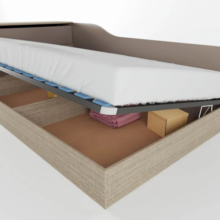 Letto 120x190cm contenitore una piazza e mezza con comò rovere scuro marrone Joel