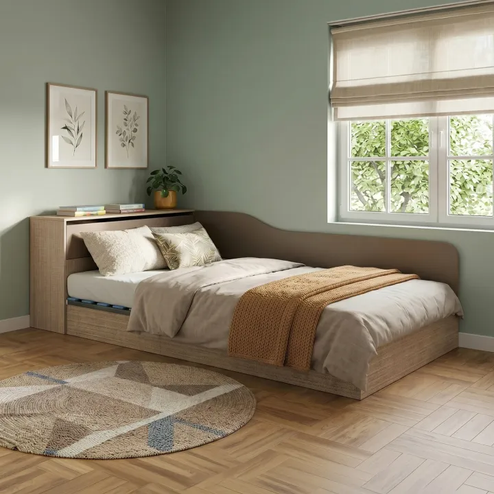 Letto 120x190cm contenitore una piazza e mezza con comò rovere scuro marrone Joel