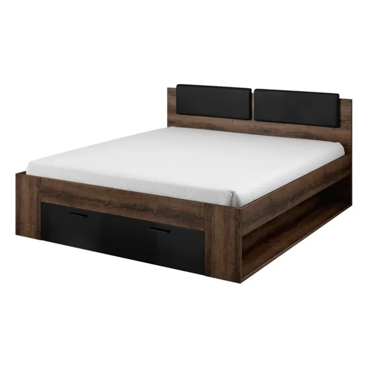 Letto 160x200cm matrimoniale con cassettone rovere nero lucido Cortina Gihome®