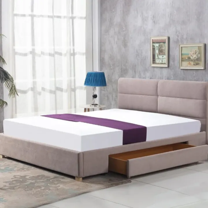Letto 160x200cm matrimoniale con cassettone in tessuto beige Jelsi Gihome®