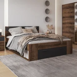 Letto 160x200cm matrimoniale contenitore rovere nero opaco Lisbona Gihome®