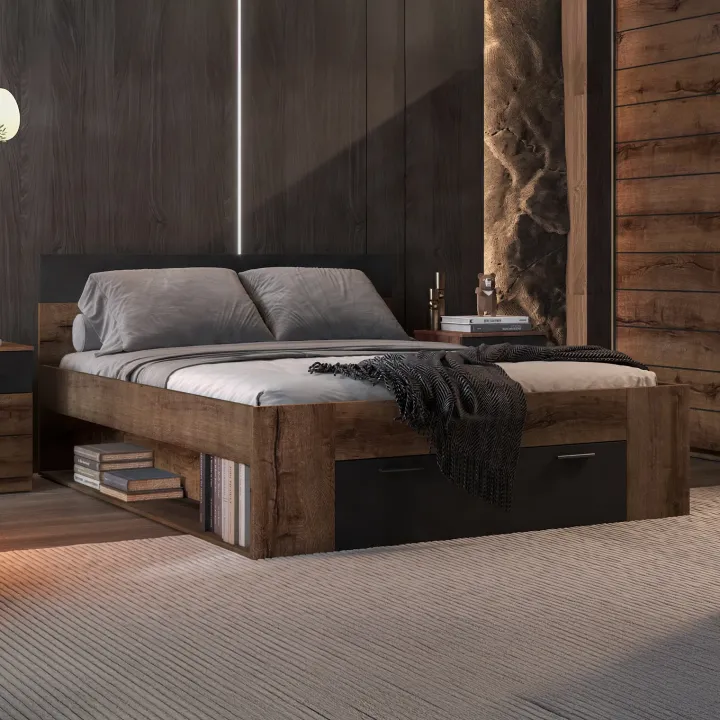 Letto 160x200cm matrimoniale contenitore rovere nero opaco Lisbona Gihome®