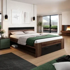 Letto 160x200cm matrimoniale contenitore rovere nero opaco Lisbona Gihome®