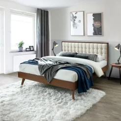 Letto 160x195cm matrimoniale imbottito moderno noce capitonnè Rifon