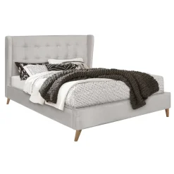 Letto 160x200cm matrimoniale imbottito in velluto con rete a doghe beige Resty