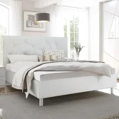 Letto 160x195cm matrimoniale imbottito bianco laccato opaco Olimpo