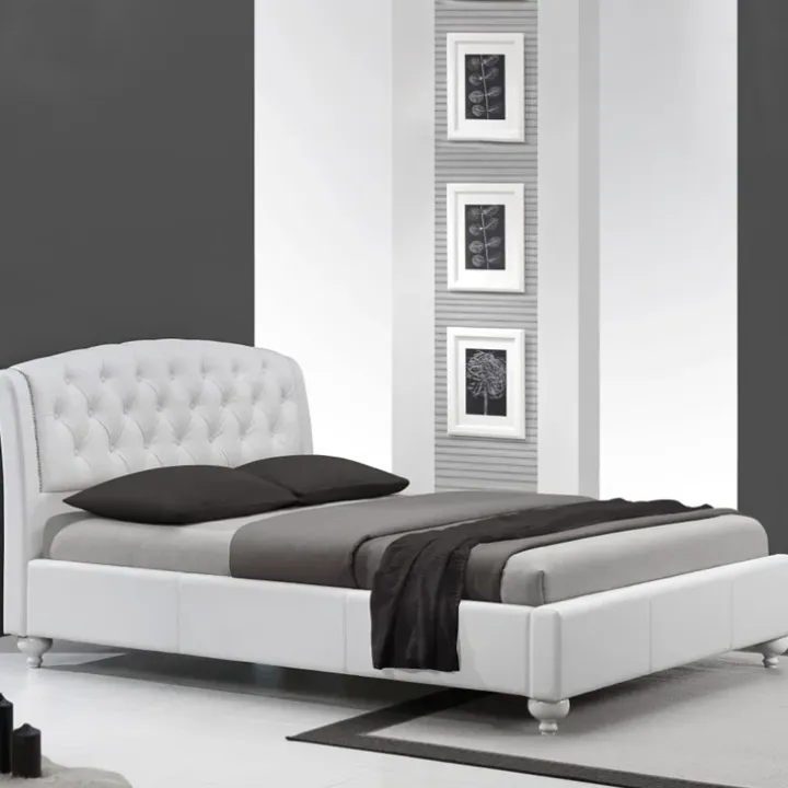 Letto 160x200cm matrimoniale in ecopelle bianco capitonnè Monopoli Gihome®