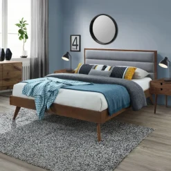 Letto 160x200cm matrimoniale in tessuto grigio noce Ebek