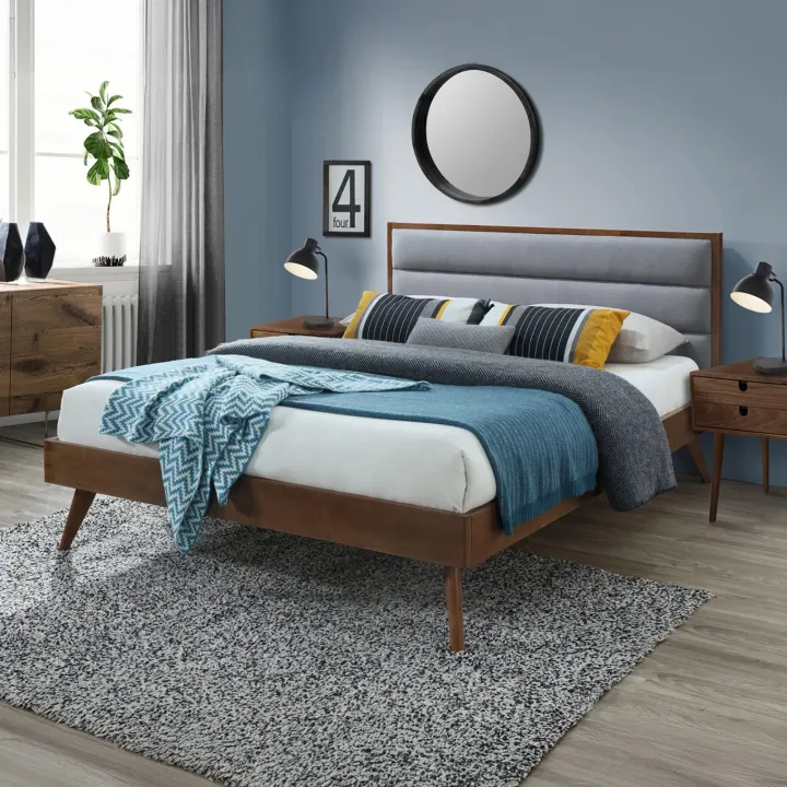 Letto 160x200cm matrimoniale in tessuto grigio noce Ebek