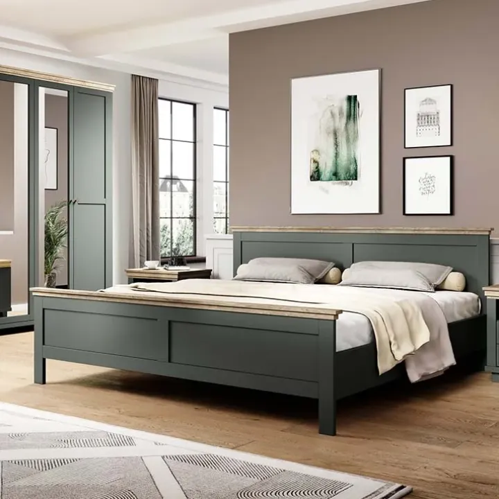 Letto 160x200cm matrimoniale moderno verde quercia Texel