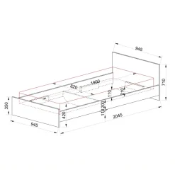 Letto 90x200cm singolo moderno rovere bianco lucido Marco Gihome®