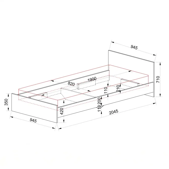 Letto 90x200cm singolo moderno rovere bianco lucido Marco Gihome®