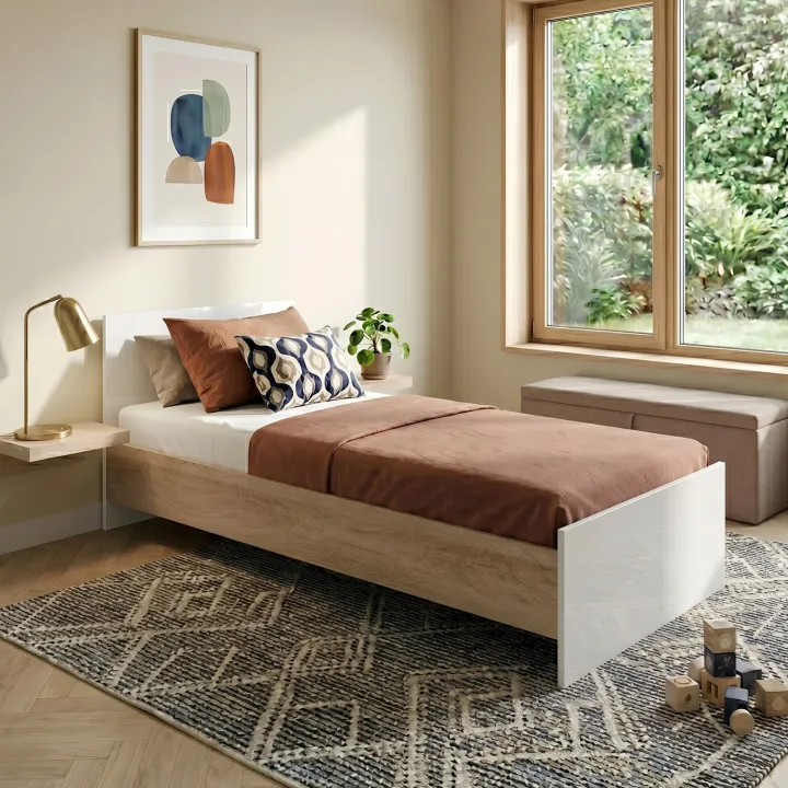 Letto 90x200cm singolo moderno rovere bianco lucido Marco Gihome®