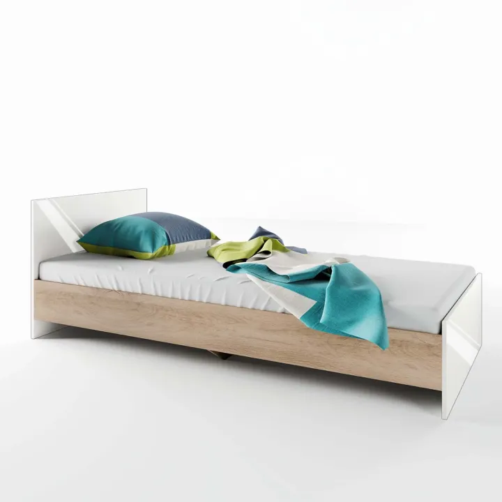 Letto 90x200cm singolo moderno rovere bianco lucido Marco Gihome®