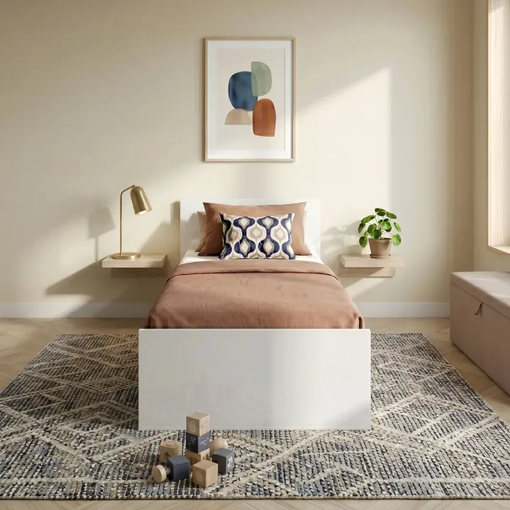 Letto 90x200cm singolo moderno rovere bianco lucido Marco Gihome®