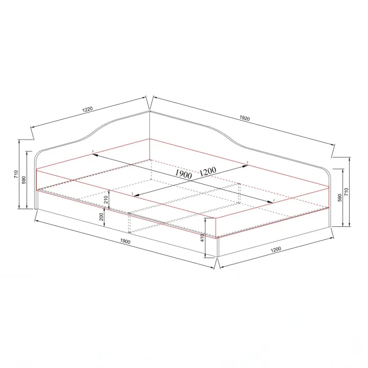 Letto 120x190cm una piazza e mezza contenitore rovere Alex Gihome®