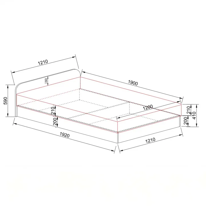 Letto 120x190cm una piazza e mezza contenitore noce Carducci