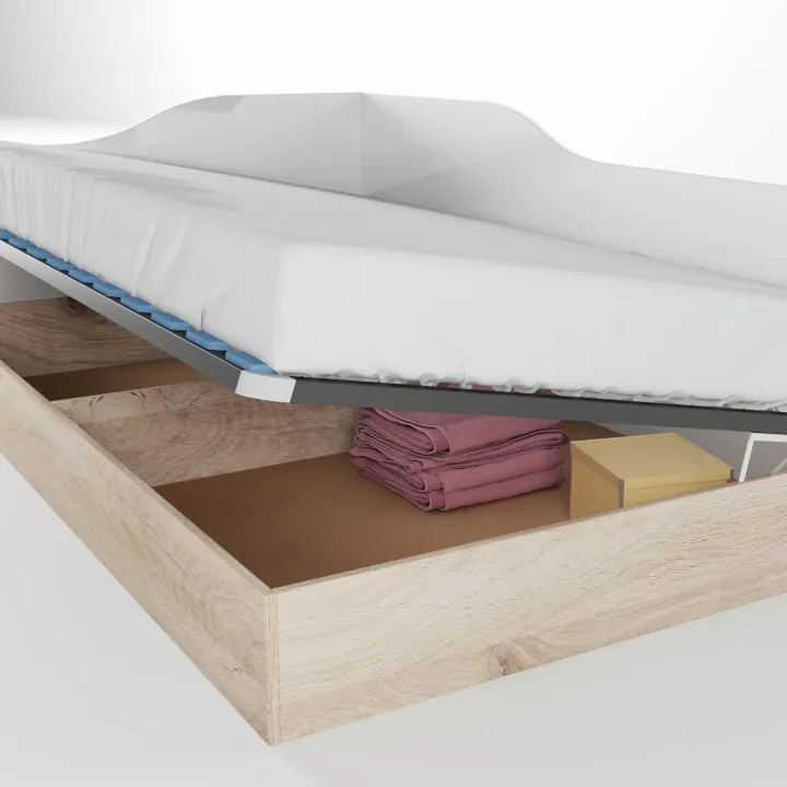 Letto 120x190cm una piazza e mezza contenitore rovere bianco lucido Alex Gihome®