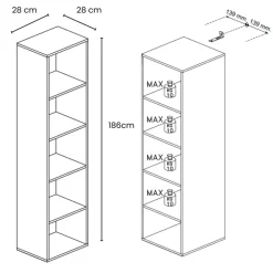 Libreria colonna 28x186h cm con 4 ripiani grigio scuro Sunset