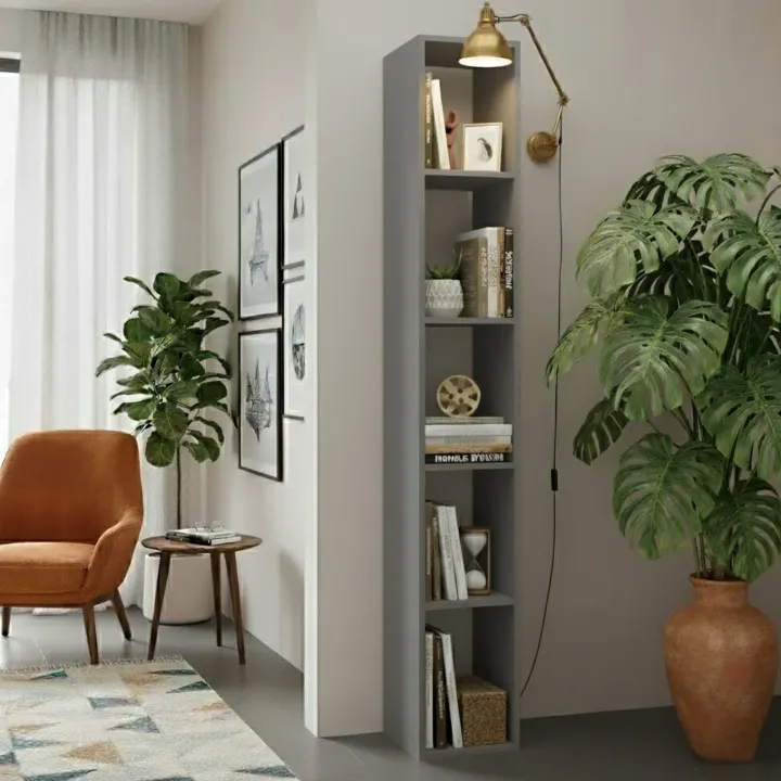 Libreria colonna 28x186h cm con 4 ripiani grigio scuro Sunset