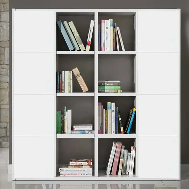 Libreria componibile 175x175h cm moderna bianco frassinato Kubic 07