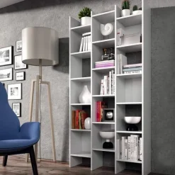 Libreria da parete scaffale 384x192h cm moderna bianco opaco Jasmine