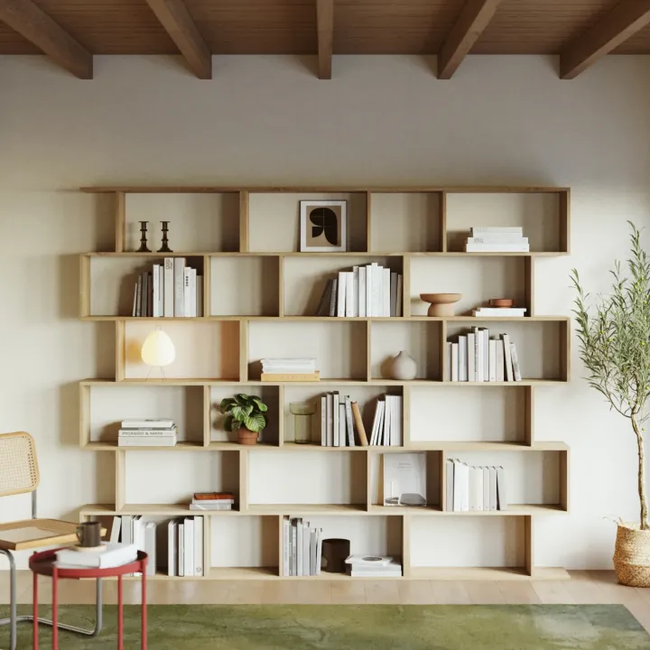 Libreria da parete 240x192h cm moderna soggiorno rovere chiaro Amira 3