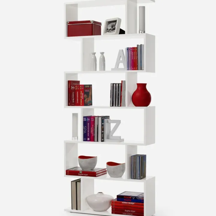 Libreria da parete 320x192h cm moderna soggiorno bianco opaco Amira