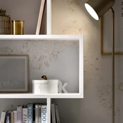Libreria da parete 320x192h cm moderna soggiorno bianco opaco Amira