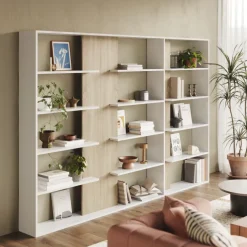 Libreria da parete 270x180h cm moderna soggiorno rovere bianco Libris Aline 3