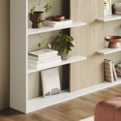 Libreria da parete 270x180h cm moderna soggiorno rovere bianco Libris Aline 3