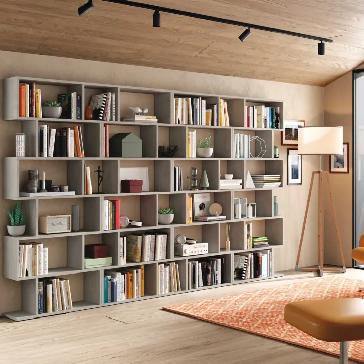 Libreria da parete 320x192h cm moderna cemento Amira