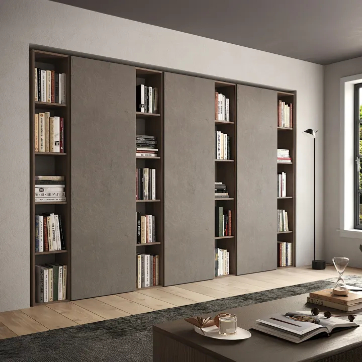 Libreria da parete 274x186h cm moderna marrone rovere scuro Sunset 89