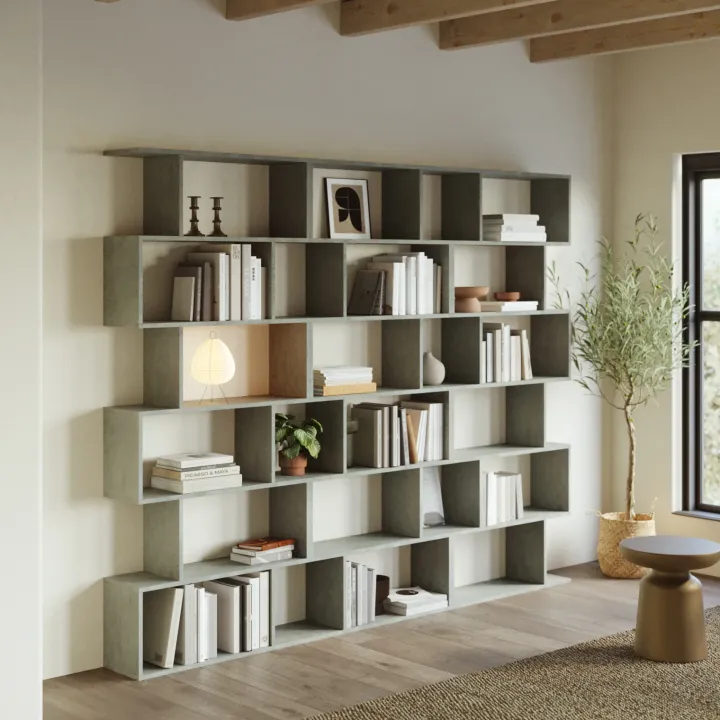 Libreria da parete 240x192h cm moderna design cemento Amira 3