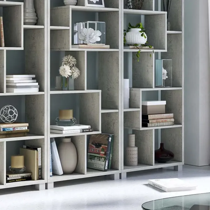 Libreria da parete 274x161h cm moderna soggiorno cemento Eliza