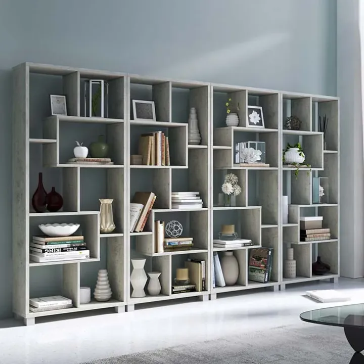 Libreria da parete 274x161h cm moderna soggiorno cemento Eliza