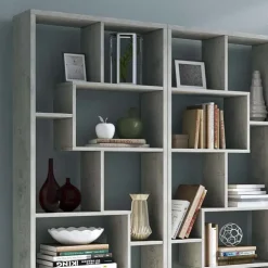 Libreria da parete 274x161h cm moderna soggiorno cemento Eliza