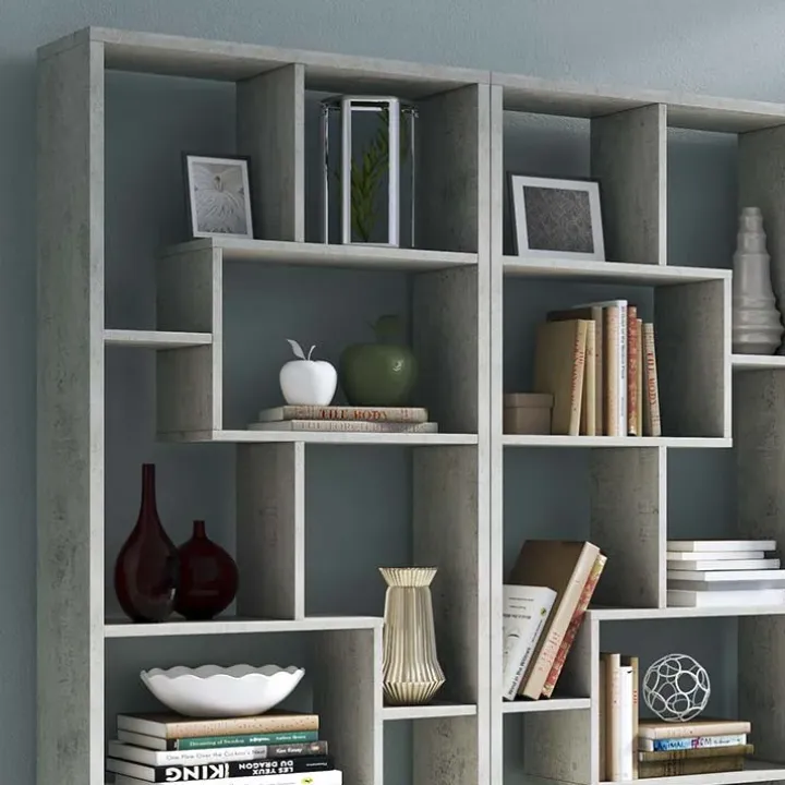 Libreria da parete 274x161h cm moderna soggiorno cemento Eliza