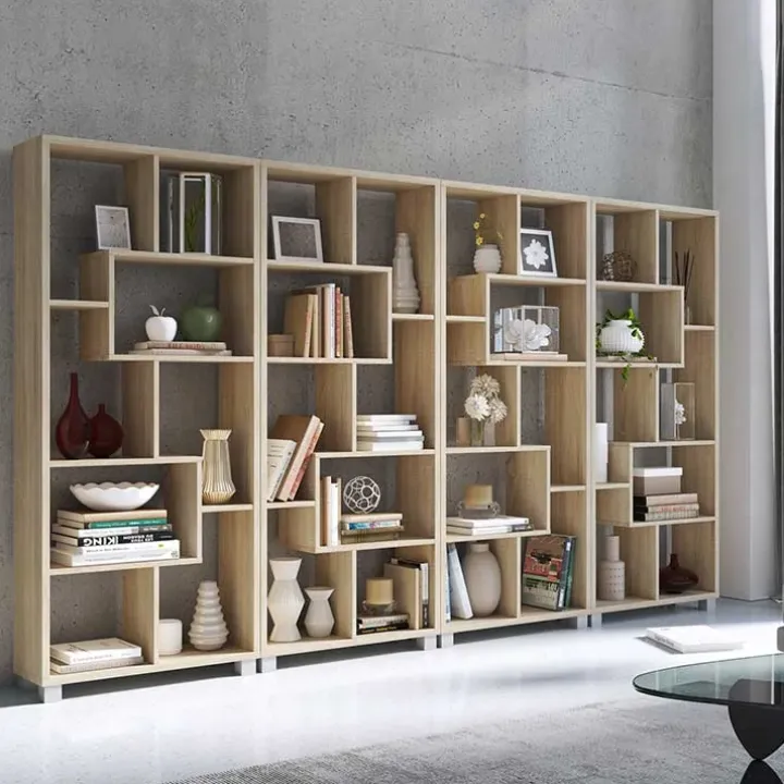 Libreria da parete 274x161h cm moderna soggiorno rovere Eliza