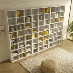 Libreria da parete 305x178h cm moderna soggiorno bianco Macondo 3