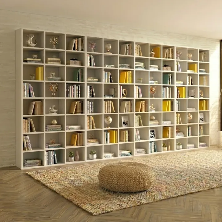 Libreria da parete 407x178h cm moderna soggiorno bianco Macondo 4