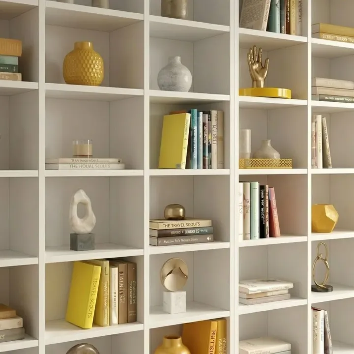 Libreria da parete 407x178h cm moderna soggiorno bianco Macondo 4