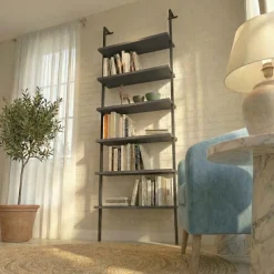 Libreria da parete 72x181h cm 6 ripiani industrial antracite metallo nero Biak