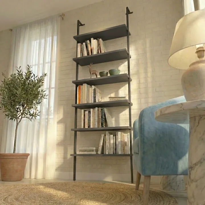 Libreria da parete 72x181h cm 6 ripiani industrial antracite metallo nero Biak