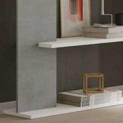 Libreria da parete 360x180h cm soggiorno bianco opaco cemento Aline