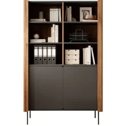Libreria mobile multiuso 105x167h cm 2 ante noce nero Wrappy