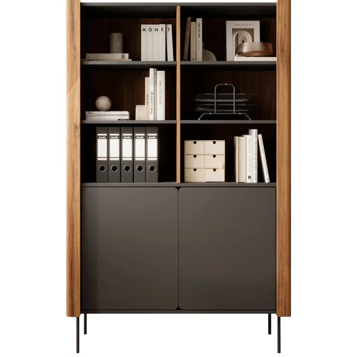 Libreria mobile multiuso 105x167h cm 2 ante noce nero Wrappy