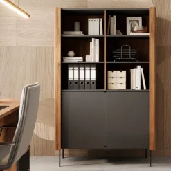 Libreria mobile multiuso 105x167h cm 2 ante noce nero Wrappy