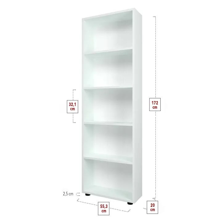 Libreria moderna 56x172cm 4 ripiani multiuso bianco Marvel