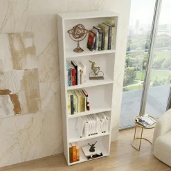 Libreria moderna 56x172cm 4 ripiani multiuso bianco Marvel